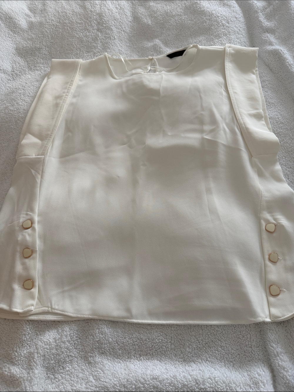 Zara Ivory Sleeveless Top with Side Button Accents